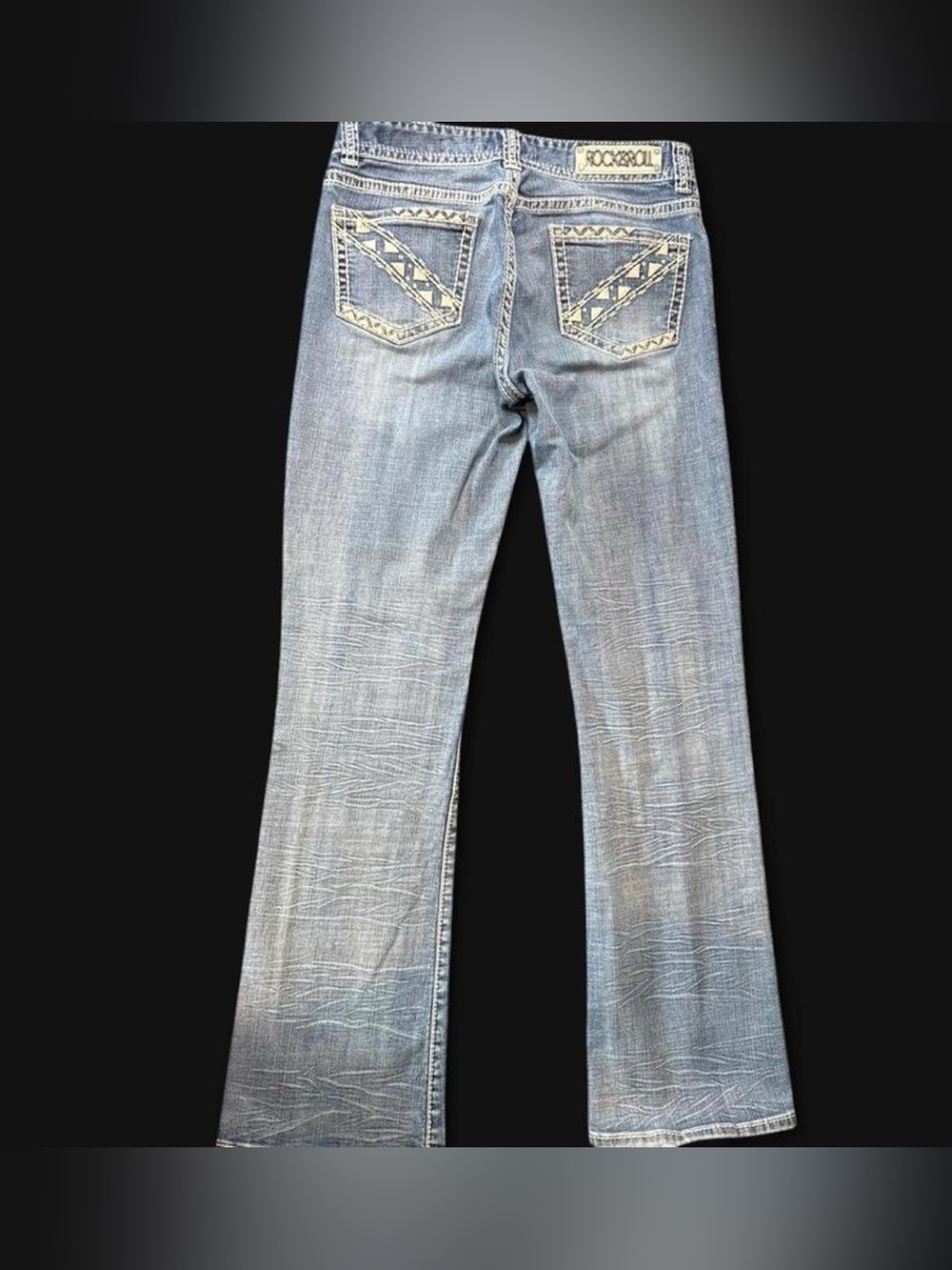 Rock & Roll Cowgirl Light Blue Flare Jeans with Embroidered Pockets